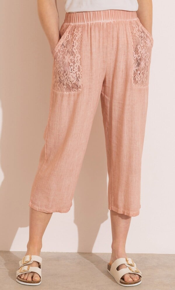 Wide Leg Linen Blend Cropped Trousers