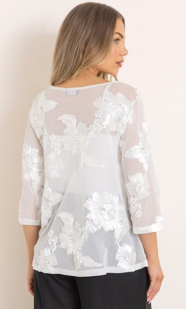 V Neck Floral Mesh Top