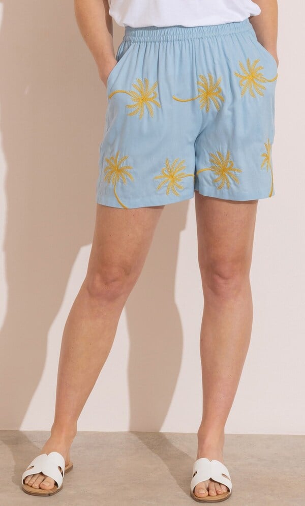 Palm Tree Embroidered Shorts