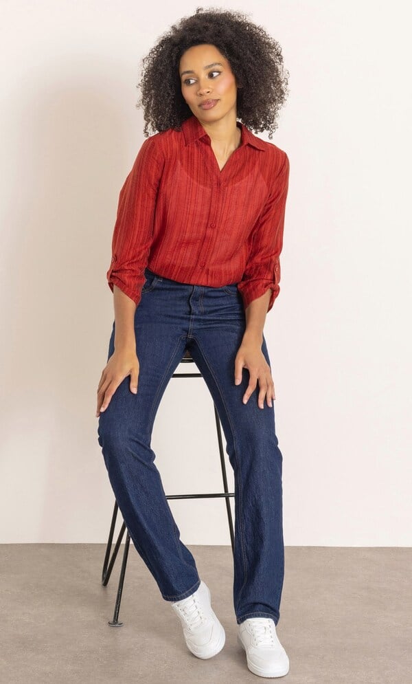 Striped Button Cuff Blouse