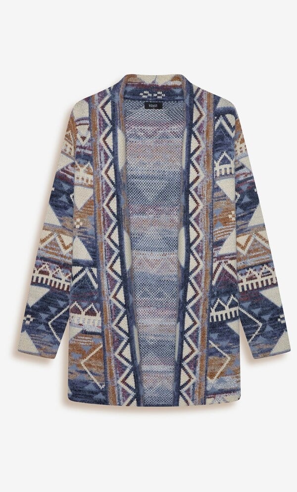 Abstract Design Open Front Cardigan