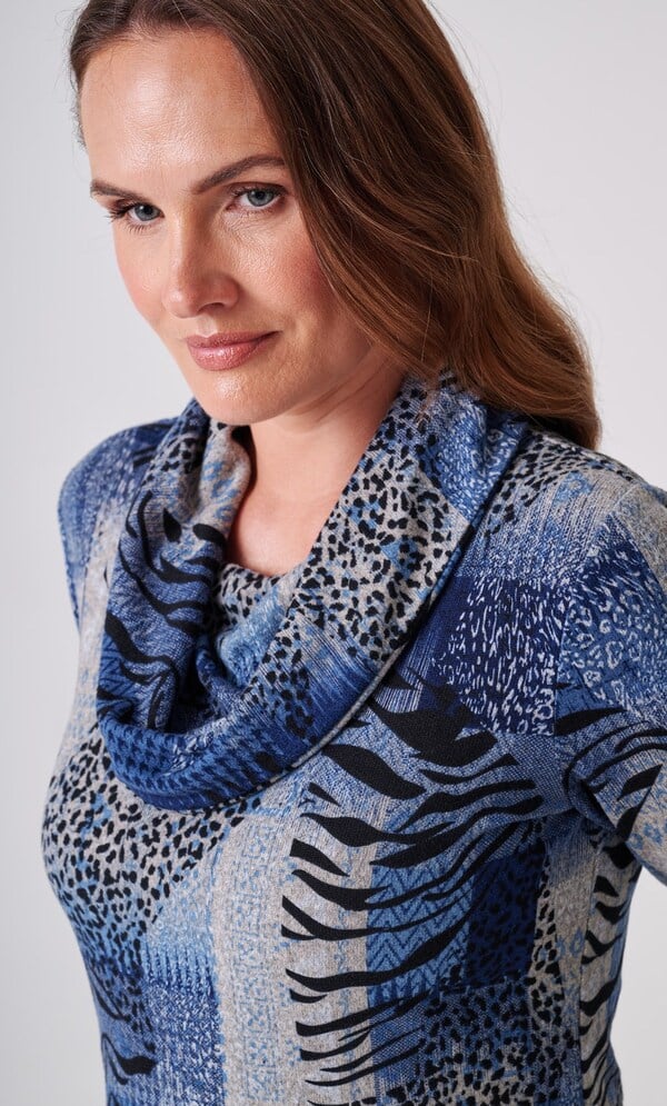 Anna Rose Abstract Print Cowl Neck Jumper