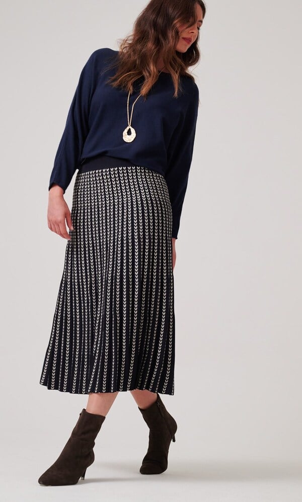 Knitted Chevron Pleated Midi Skirt