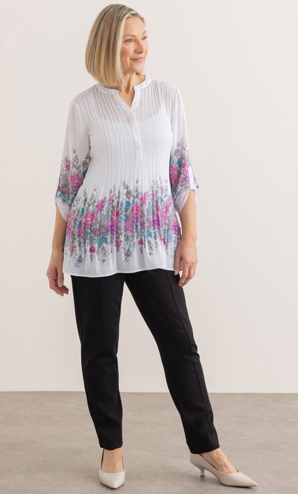 Anna Rose Border Print Pleated Top