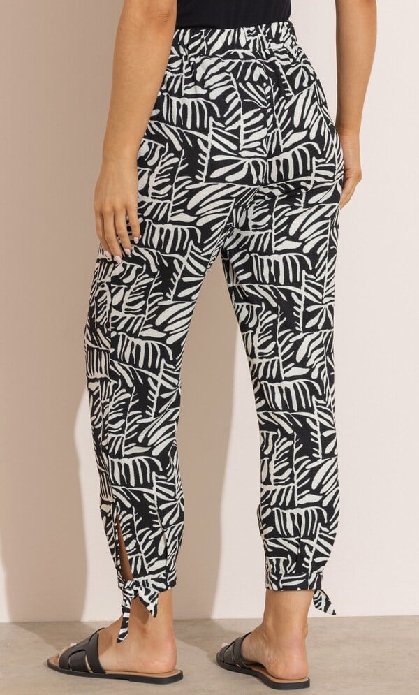 Printed Tie Hem Cropped Trousers