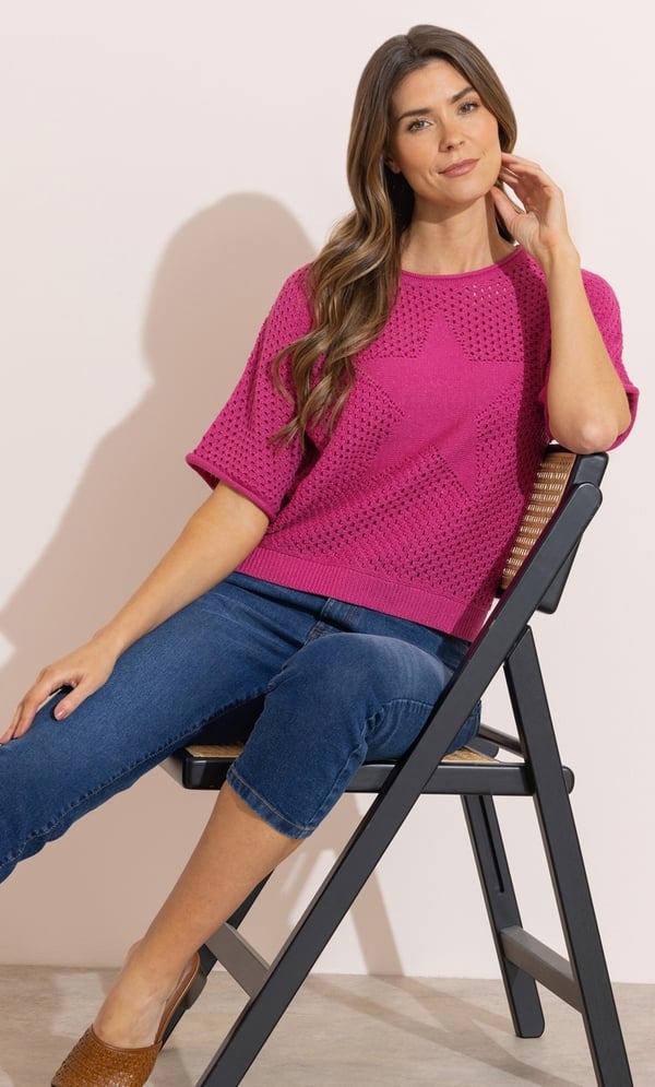 Shimmer Open Knit Short Sleeve Star Jumper