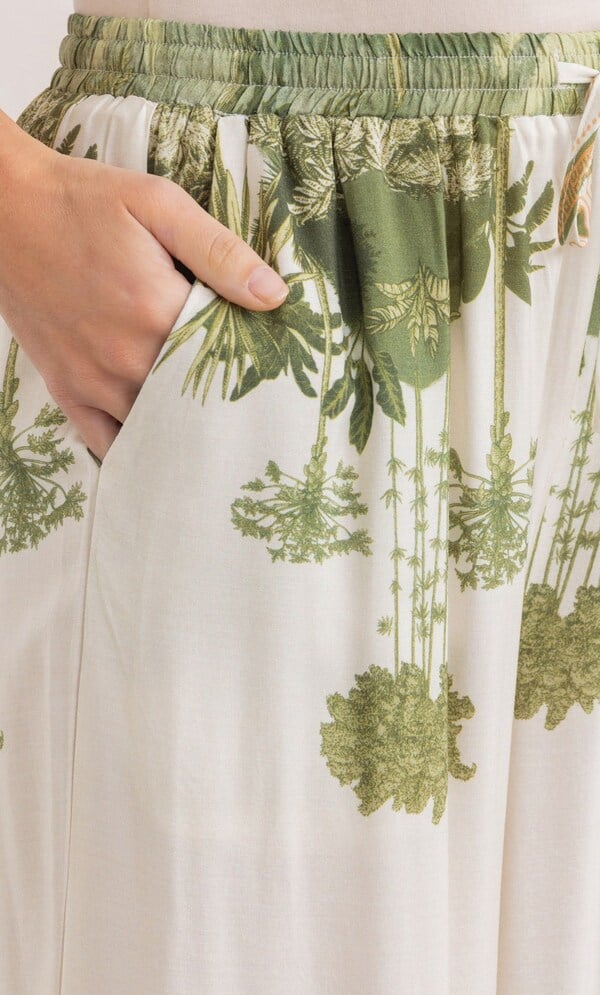 Wide Leg Botanical Print Trousers