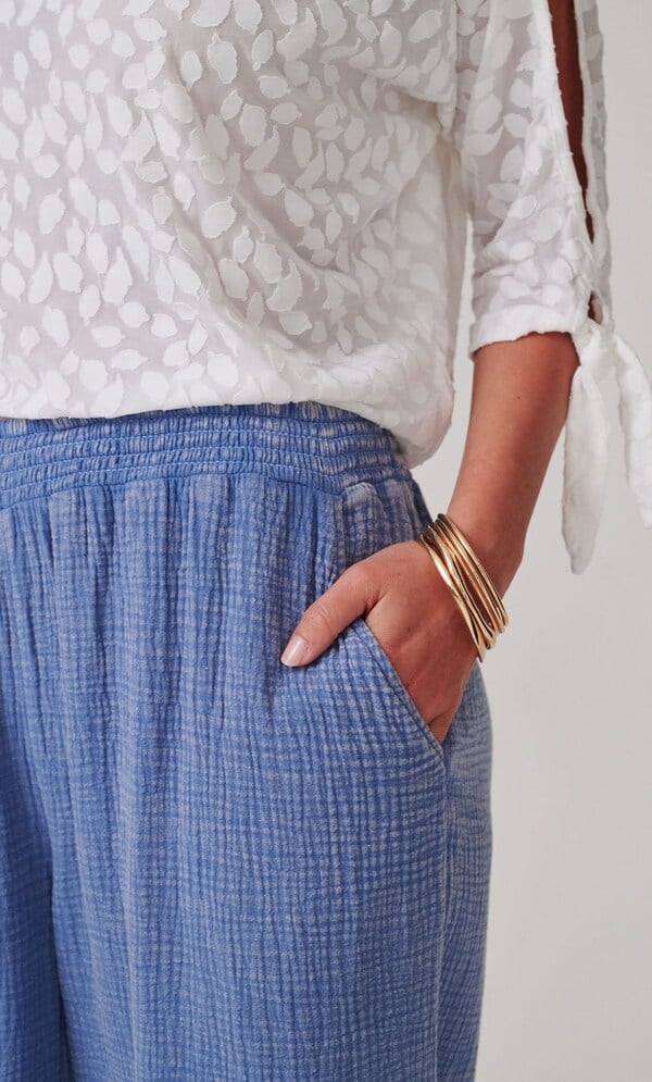 Wide Leg Cropped Cotton Trousers
