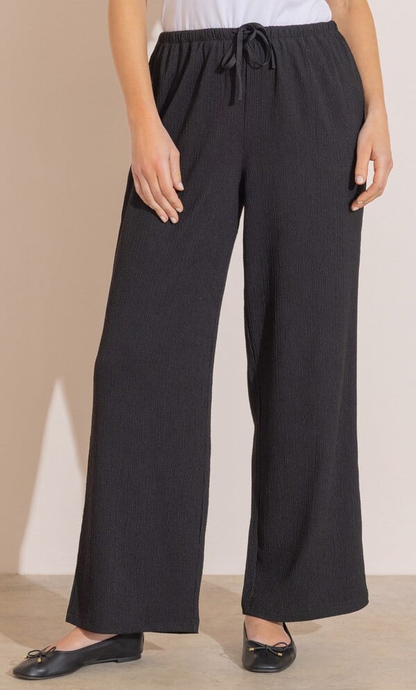 Wide Leg Textured Pull On Trousers