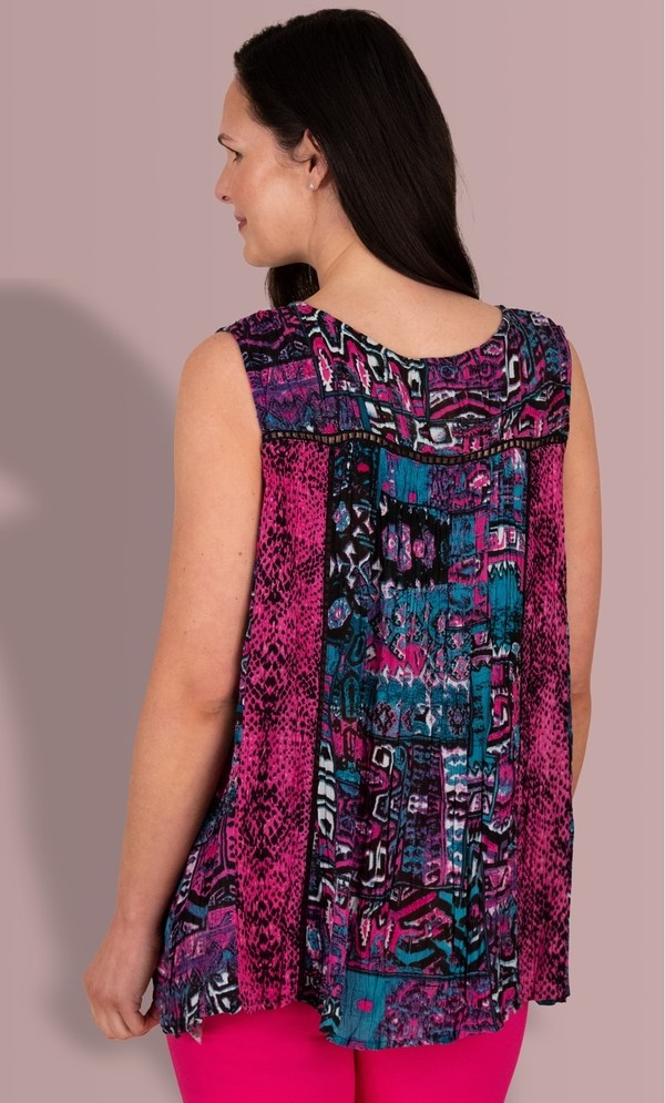 Sleeveless Panelled Embellished Print Top
