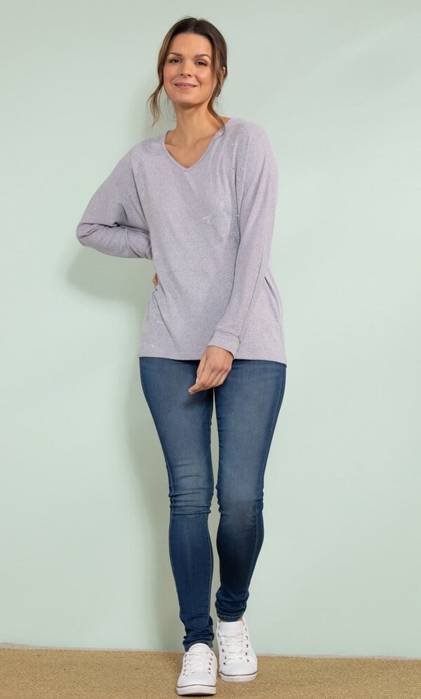 Super Soft Brushed Knit Embellished Star Lounge Top