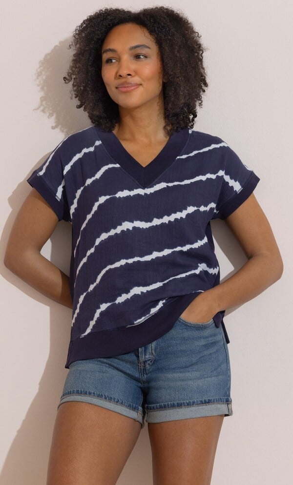 Printed Tie Dye V Neck Cotton Top