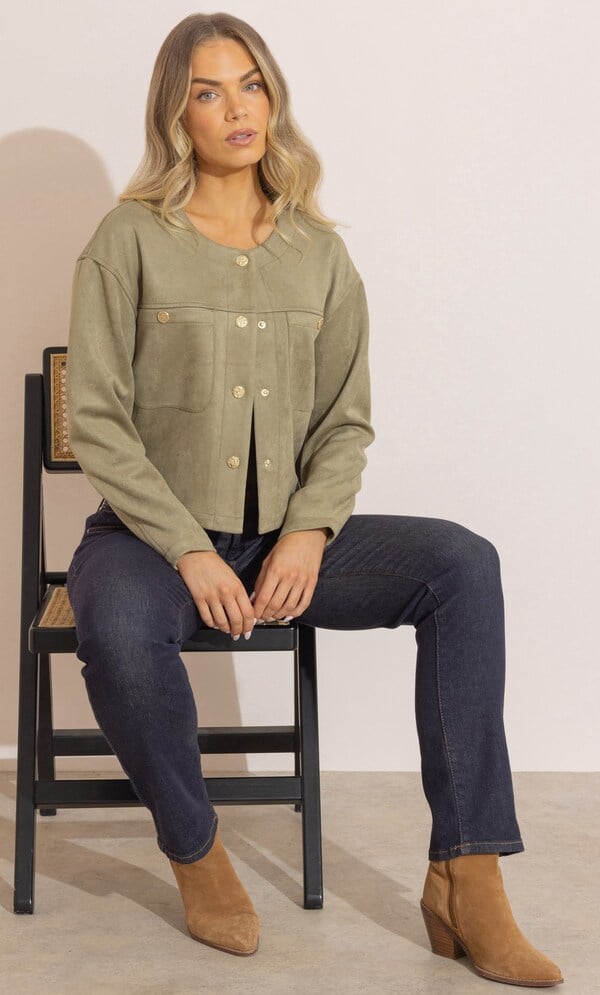 Suedette Collarless Jacket