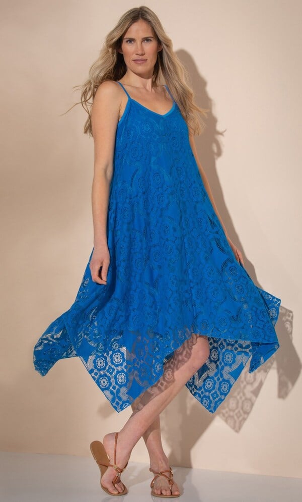 Dipped Hem Lace Midi Dress