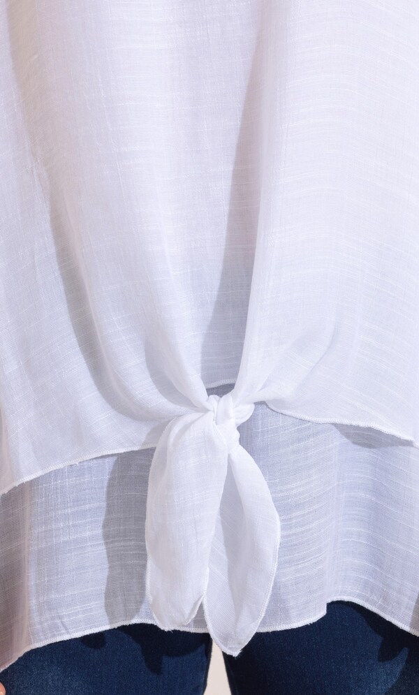 Layered Dipped Hem Tie Front Tunic Top