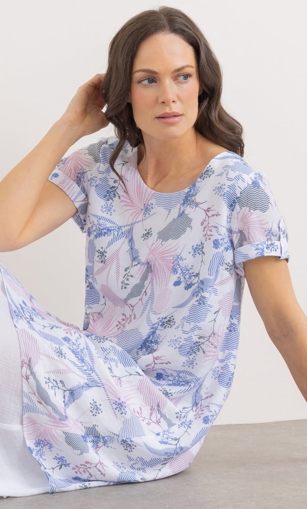 Botanical Printed Layered Short Sleeve Dress