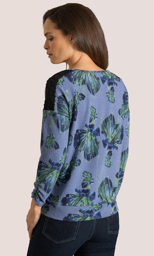 Lace Trim Floral Print Knitted Top