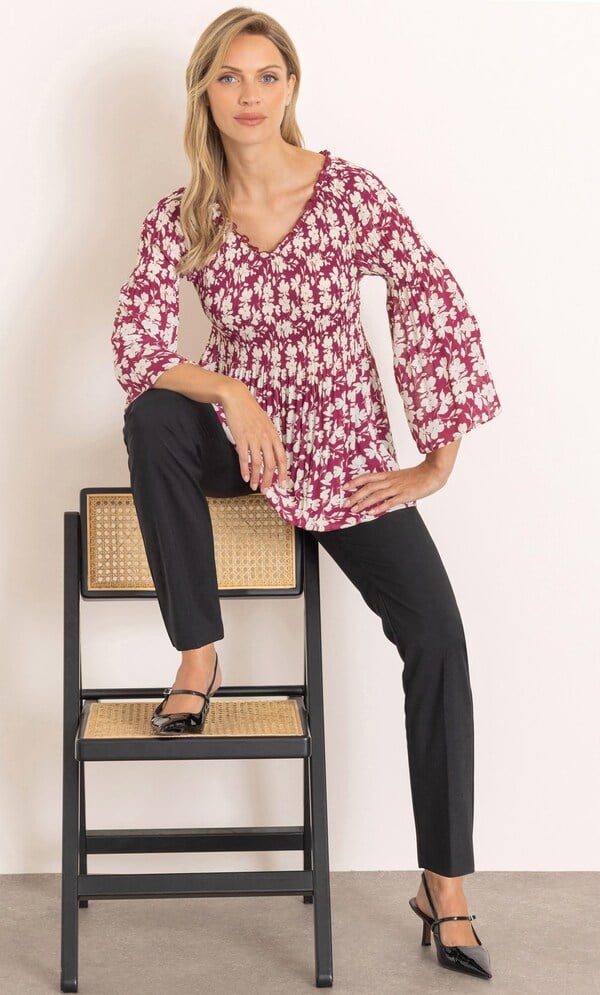 Floral Print Pleated Top