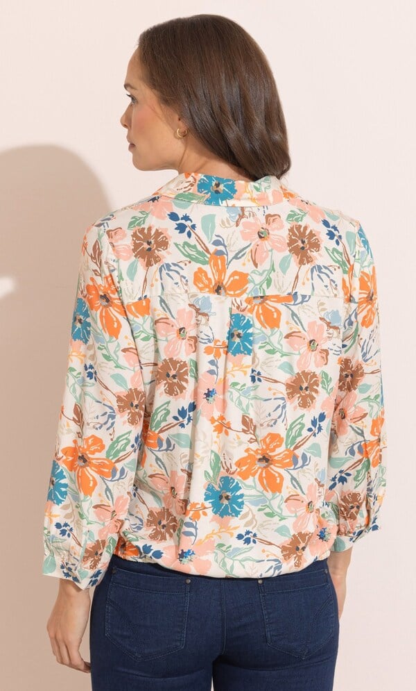 Tie Front Floral Print Top
