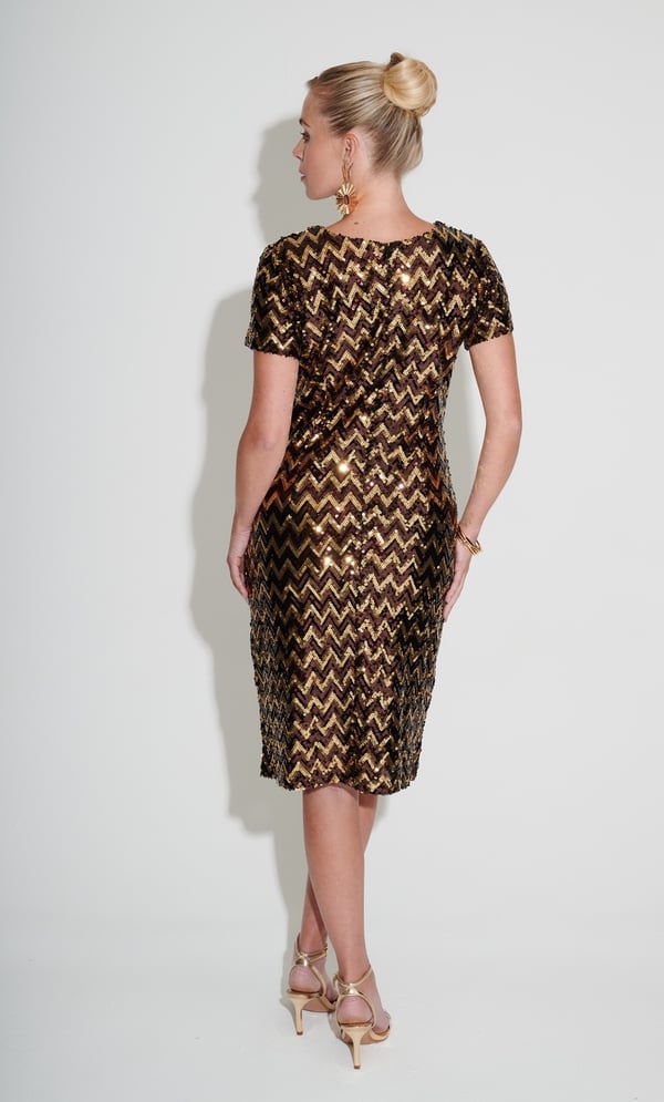 Chevron Sequin Cap Sleeve Dress