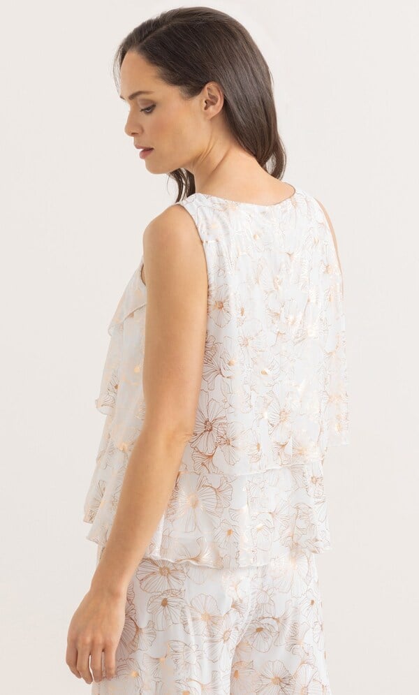 Floral Foil Print Sleeveless Layered Top