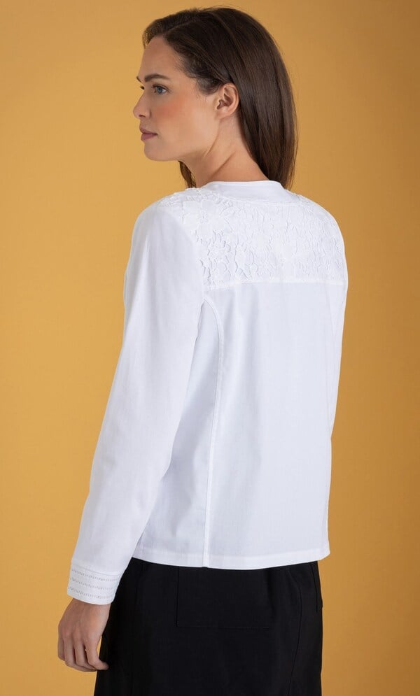 Lace Trim Cotton Blend Collarless Jacket