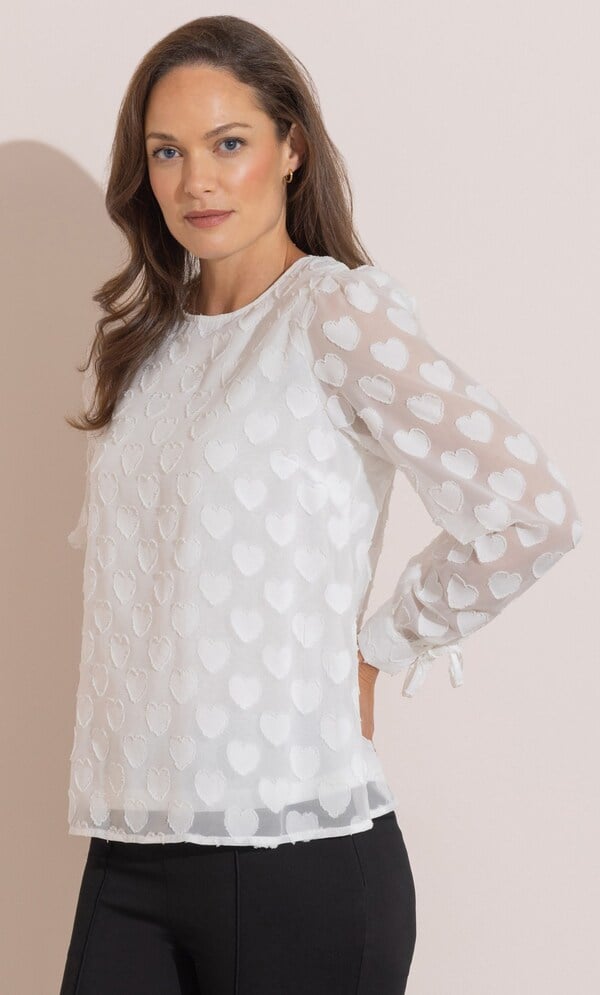 Heart Jacquard Tie Sleeve Top