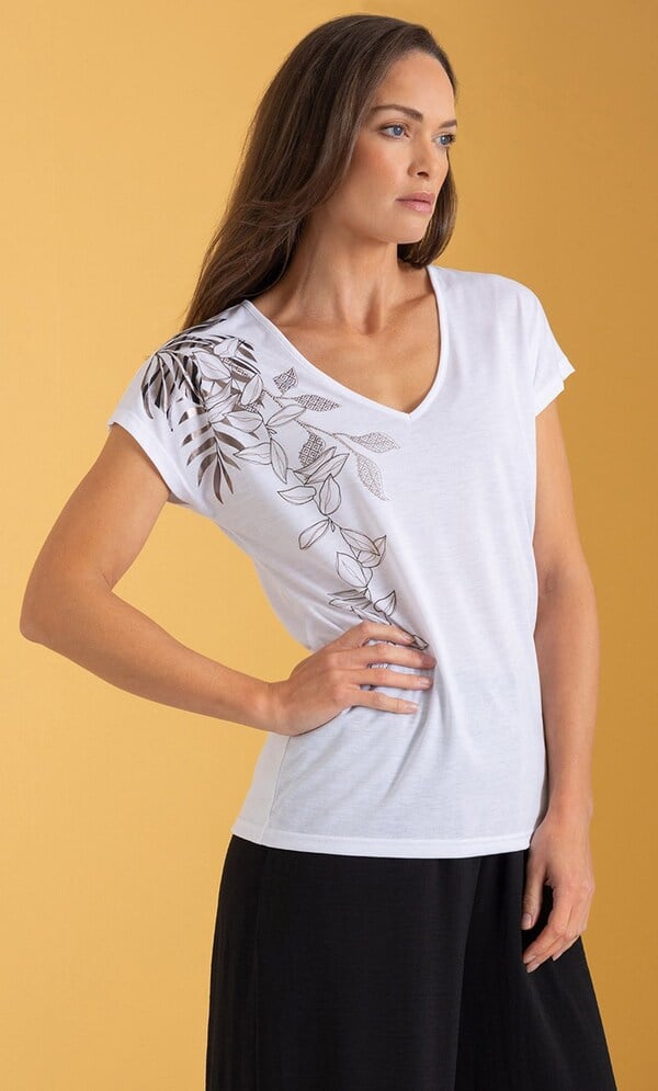 Foil Printed Jersey Top in White | Klass