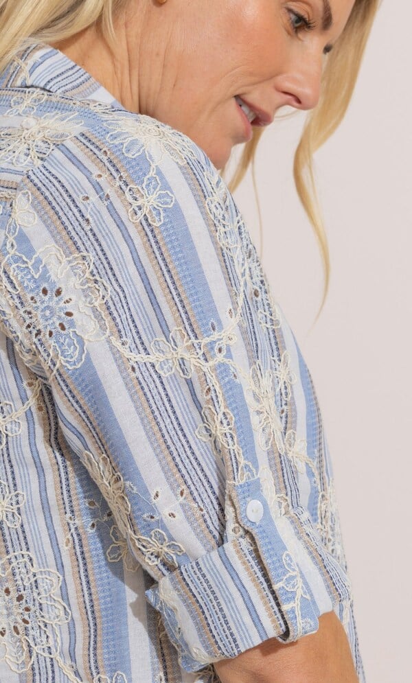 Anna Rose Embroidered Cotton Blend Stripe Blouse