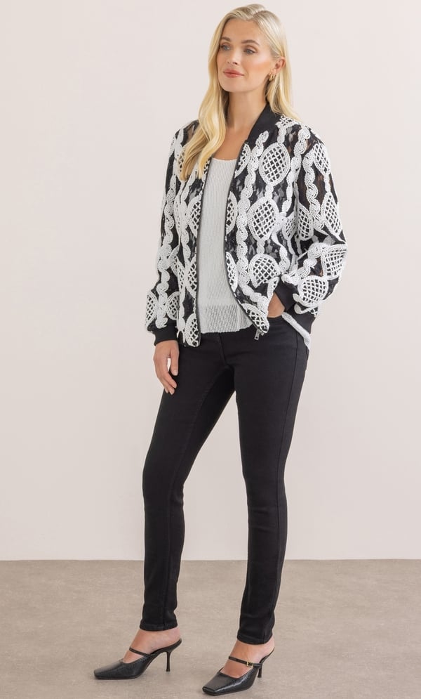 Embroidered Lace Bomber Jacket