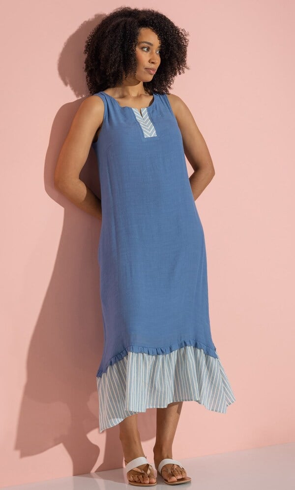 Sleeveless Stripe Trim Midaxi Dress