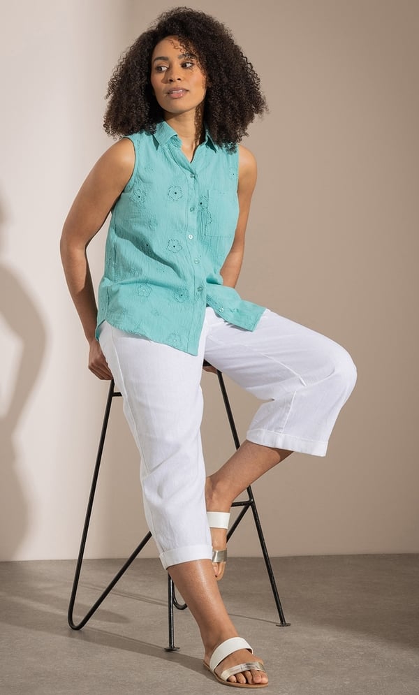 Sleeveless Embroidered Cotton Blouse