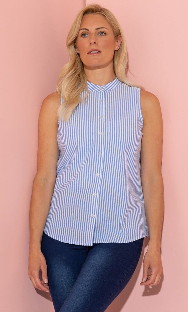 Striped Seersucker Sleeveless Blouse