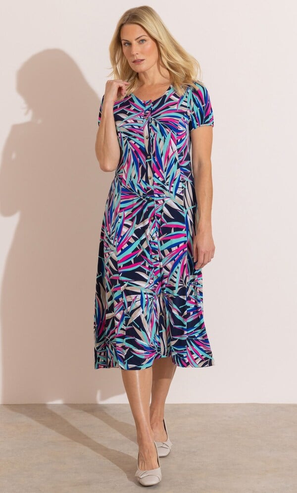 Anna Rose Leaf Print Midi Jersey Dress
