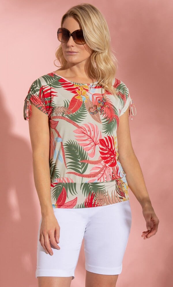 Tropical Printed Short Sleeve Top