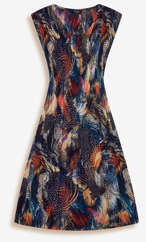 Pleated Abstract Print Dress