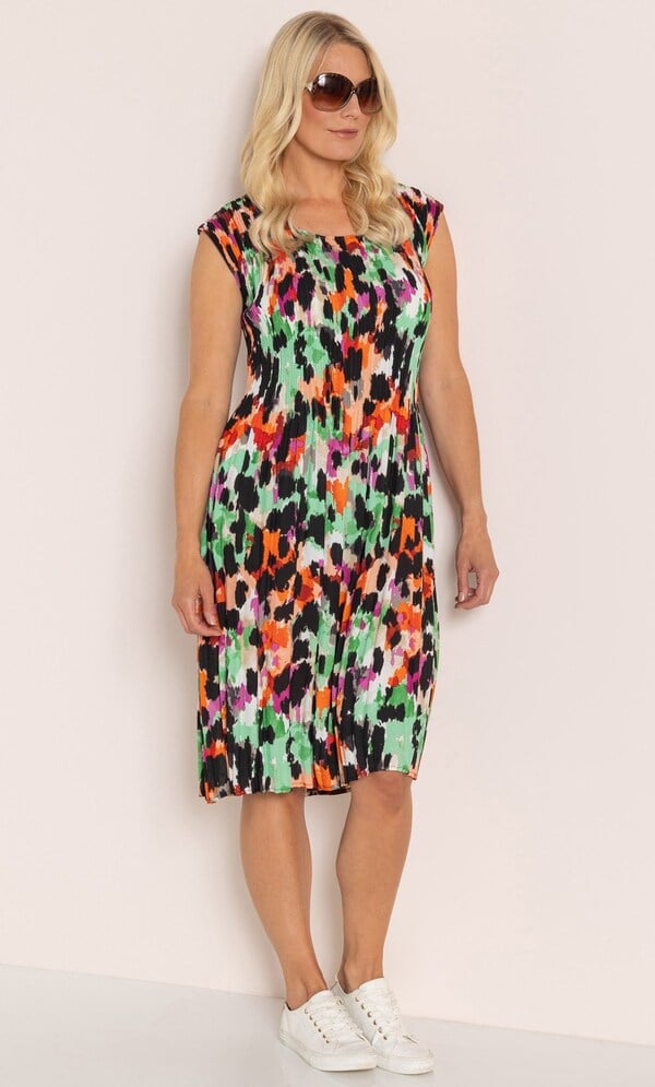 Pleated Print Dress