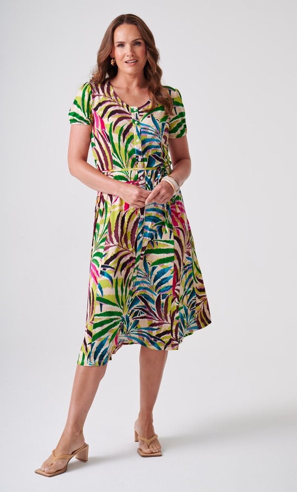 Anna Rose Leaf Printed Jersey Midi Dress