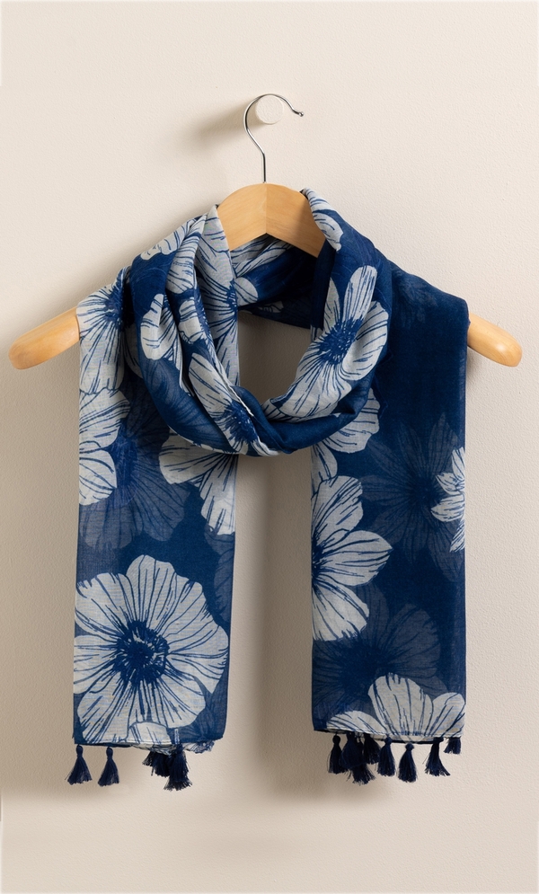 Floral Print Tassel Scarf