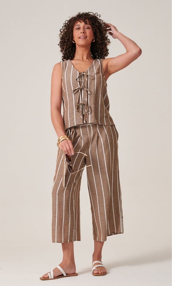 Striped Wide Leg Cropped Trousers
