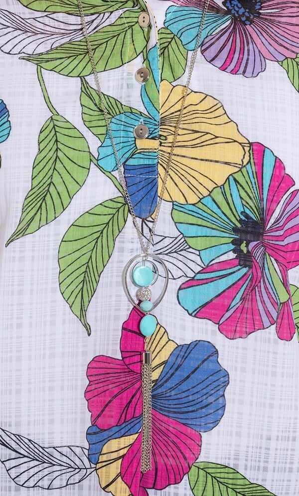 Anna Rose Garden Print Top With Necklace