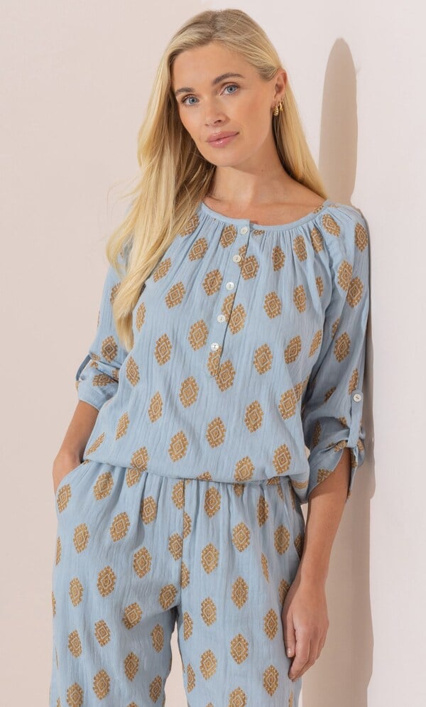 Geometric Embroidered Cotton Blouse