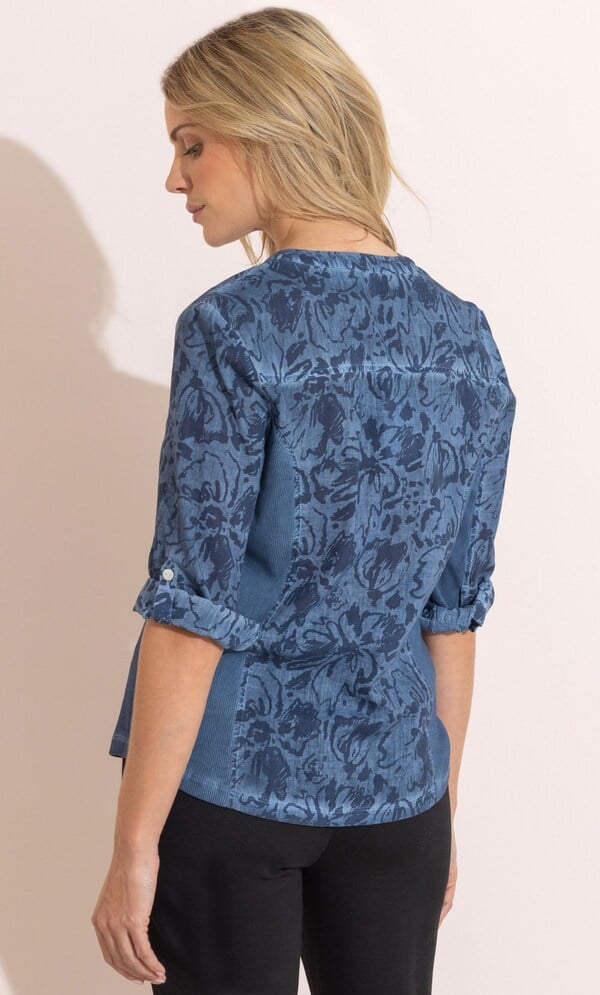 Floral Print And Ribbed Fitted Cotton Shirt