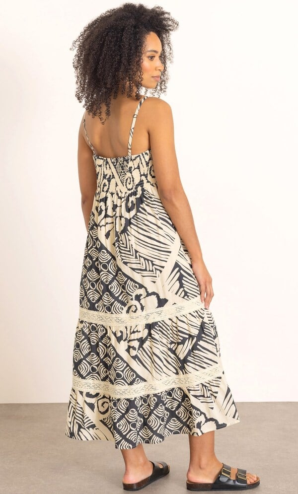 Printed Strappy Cotton Midaxi Dress