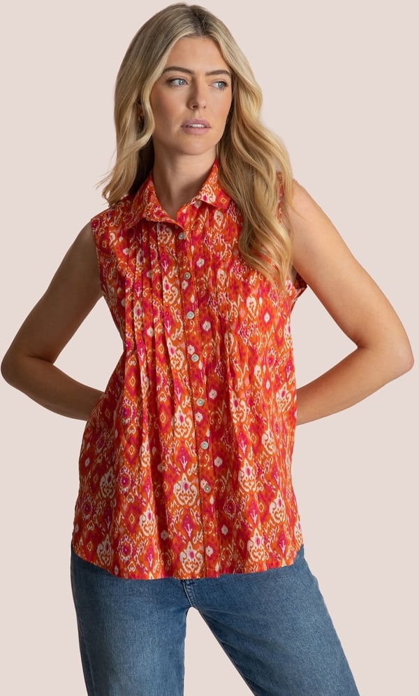 Sleeveless Printed Button Top