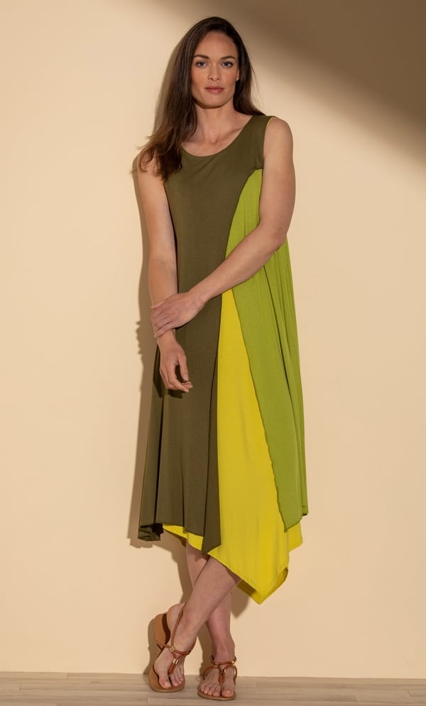 Sleeveless Layered Dip Hem Jersey Midi Dress
