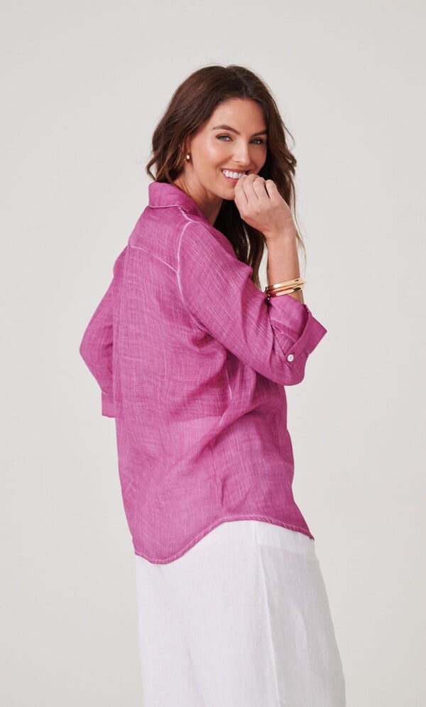 Washed Three Quarter Sleeve Crinkle Shirt