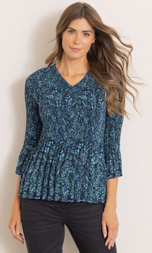 Botanical Print Pleated Top