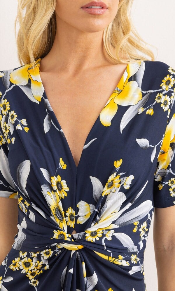Textured Floral Print Jersey Twist Dress