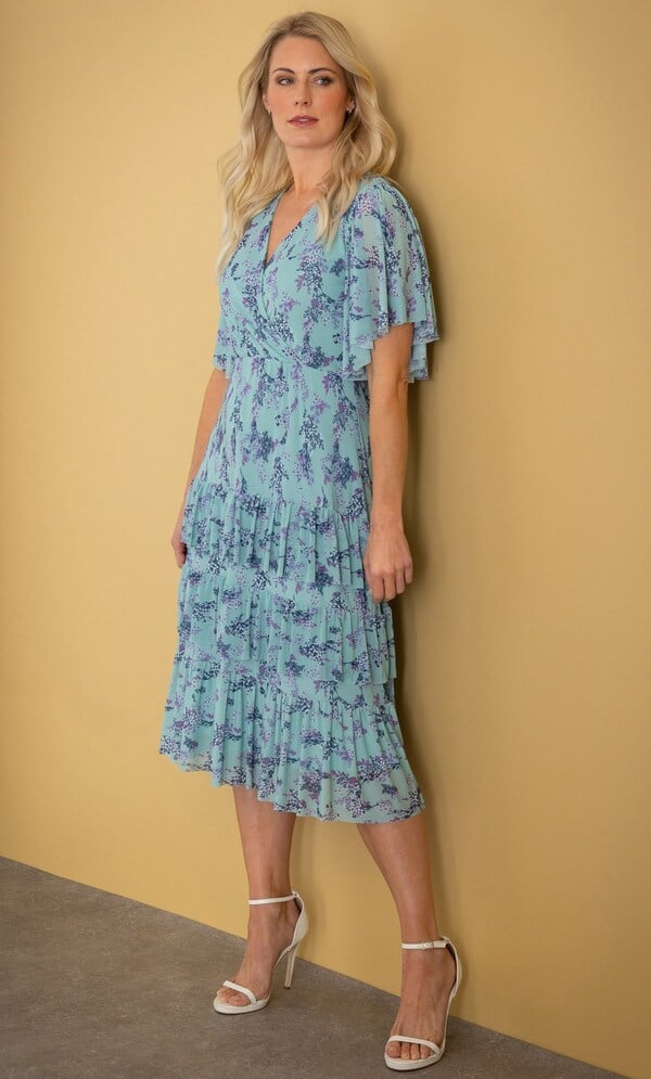 Floral Print Wrap Mesh Dress